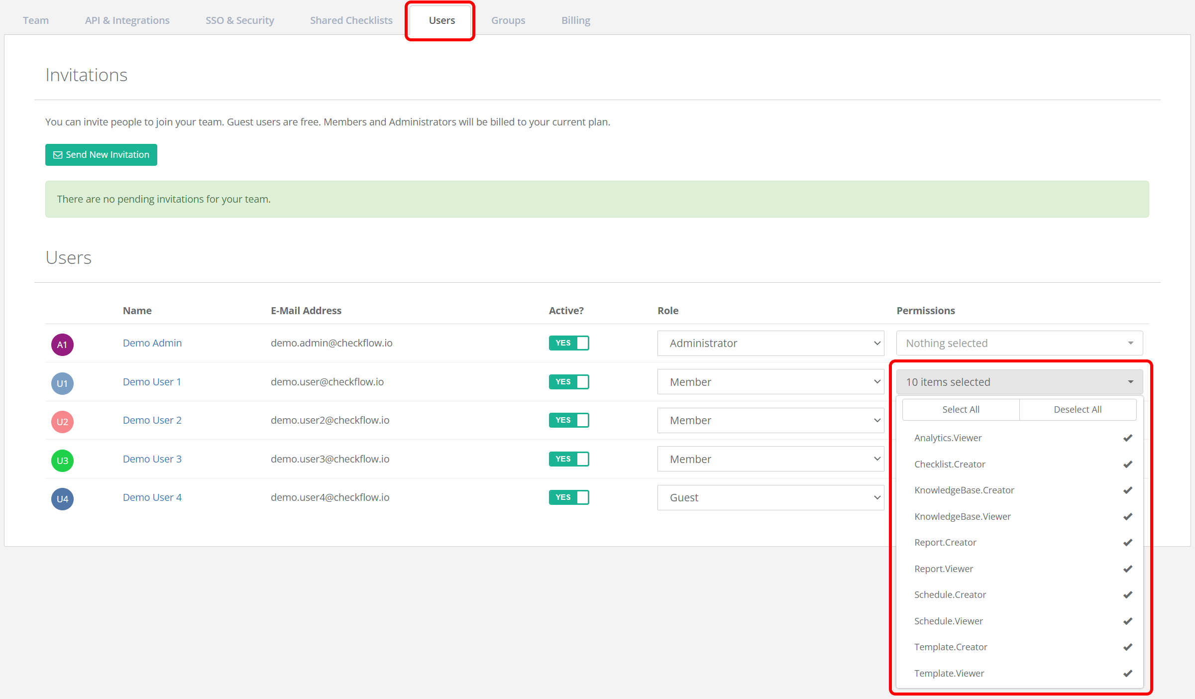 Select User Permissions