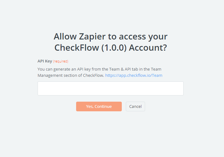 Enter API Key in Zapier